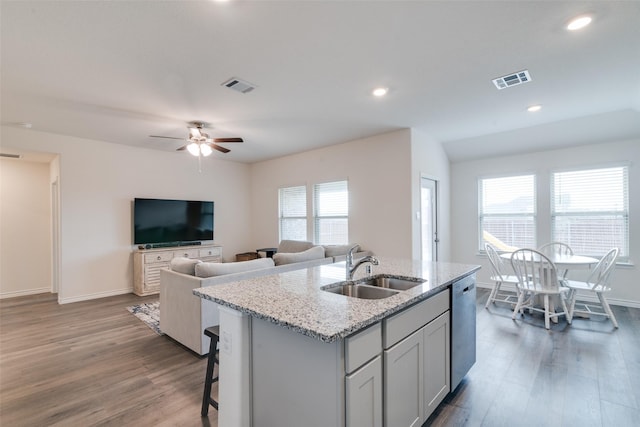 723 Cherish Day Dr, Lavon, TX 75166 - kitchen with a sink, stainless steel dishwasher, baseboards, a ceiling fan, and recessed lighting