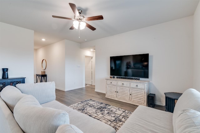 723 Cherish Day Dr, Lavon, TX 75166 - living room with baseboards, ceiling fan, wood finished floors, and recessed lighting