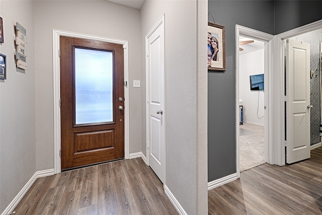 doorway featuring wood-type flooring