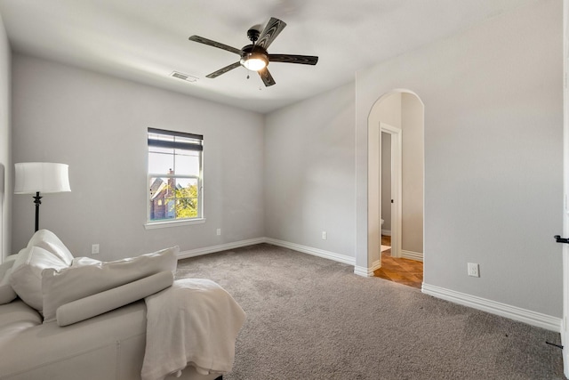 1240 Concho Trl, Prosper, TX 75078 - unfurnished room featuring carpet, a ceiling fan, and arched walkways
