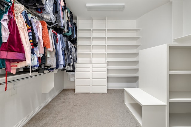 spacious closet with light colored carpet