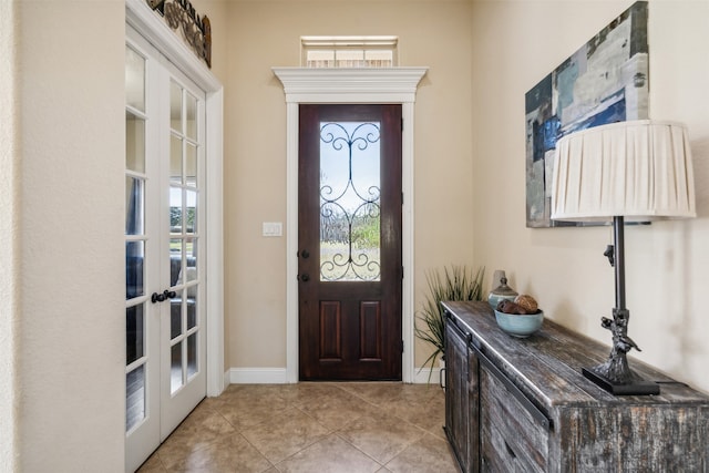 tiled entrance foyer with french doors