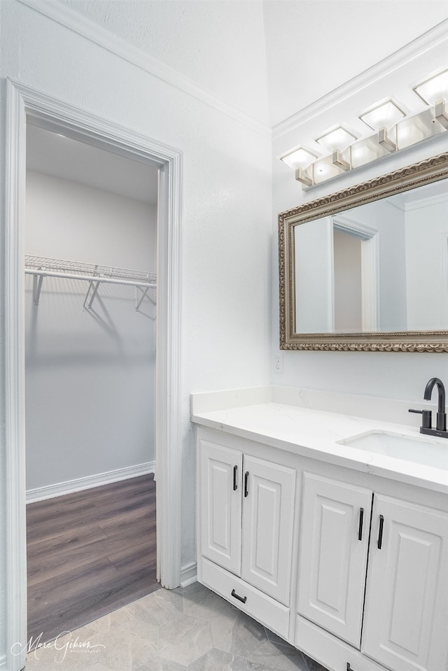 bathroom featuring vanity and wood-type flooring