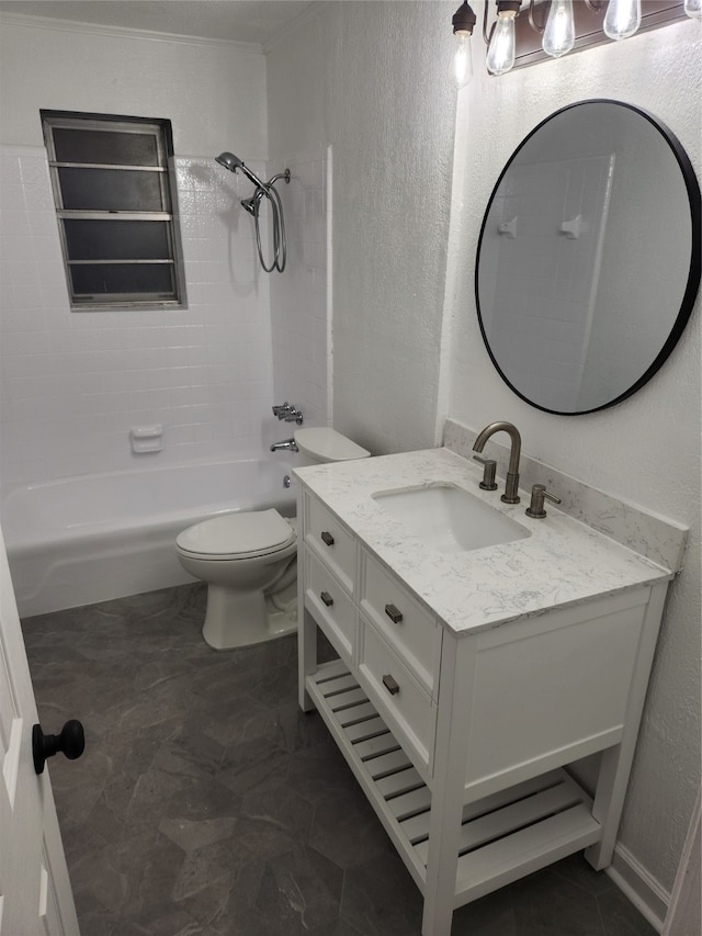 full bathroom featuring shower / tub combination, vanity, and toilet