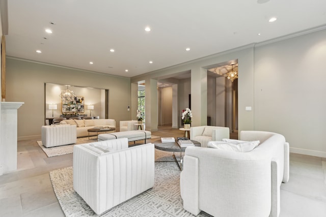 living room featuring ornamental molding