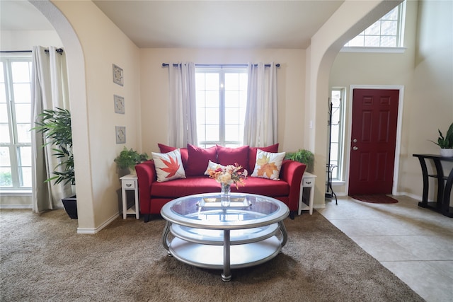 view of tiled living room