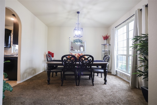 view of carpeted dining room