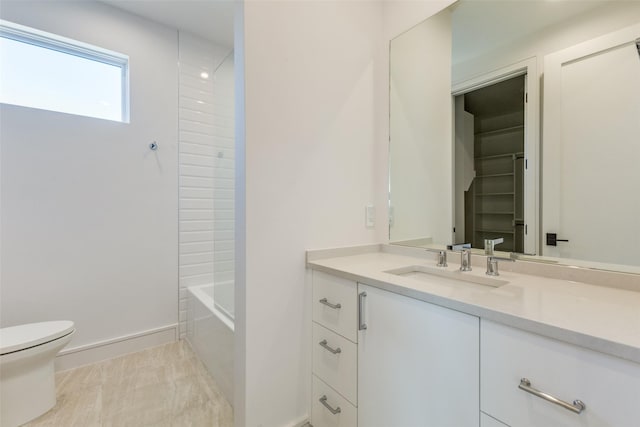 full bathroom with vanity, shower / bathtub combination, and toilet