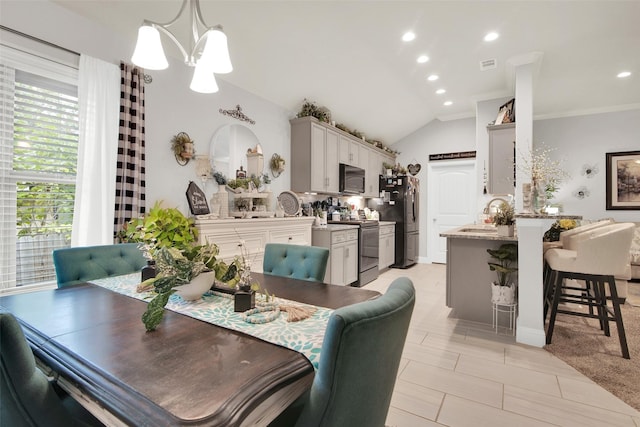 3016 Loy Lake Rd, Denison, TX 75020 - dining area with a chandelier, recessed lighting, and vaulted ceiling