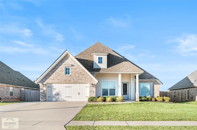 view of front of property with a garage and a front yard