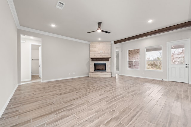 unfurnished living room with baseboards, light wood-style floors, and ceiling fan