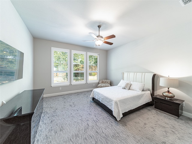 bedroom featuring carpet flooring and ceiling fan