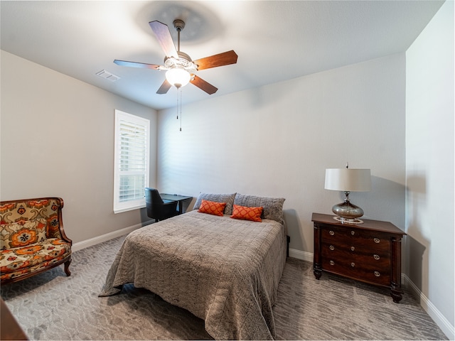 bedroom with carpet flooring and ceiling fan