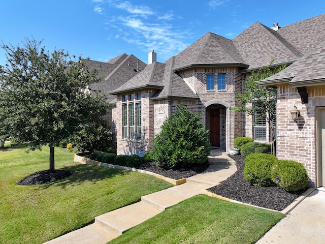 french country style house featuring a front yard