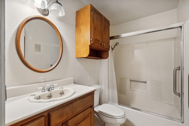 full bathroom with vanity, shower / bathtub combination, and toilet