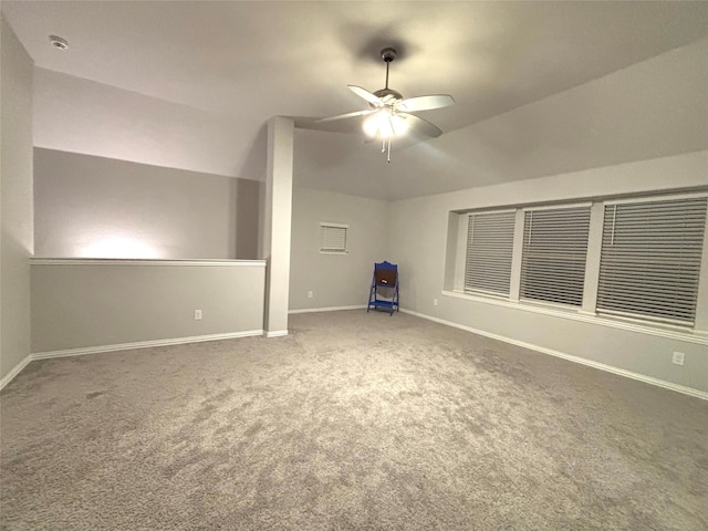 bonus room featuring ceiling fan, lofted ceiling, and carpet floors