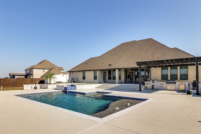 view of swimming pool with grilling area, a patio, area for grilling, and a pergola