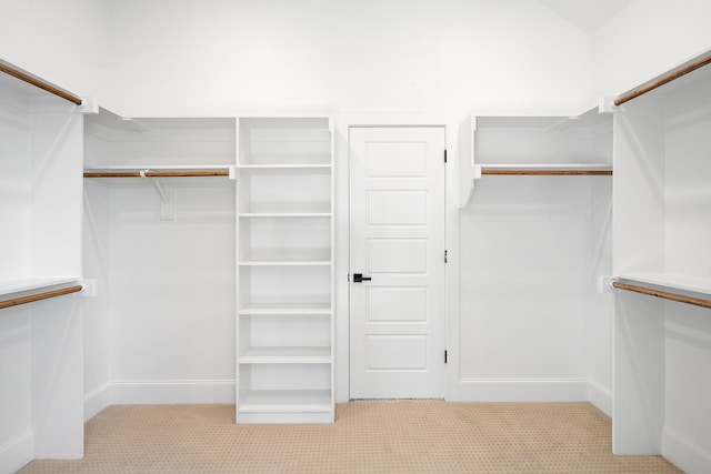 spacious closet featuring light carpet