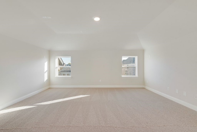 carpeted empty room with a wealth of natural light and lofted ceiling