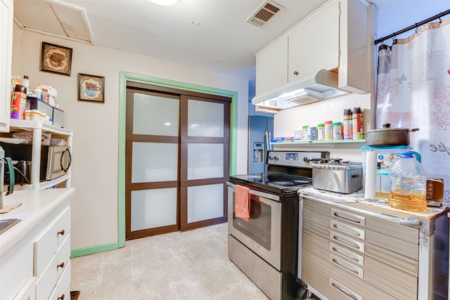 kitchen with white cabinetry and electric stove