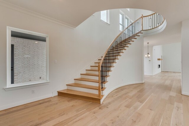 entryway featuring crown molding and light hardwood / wood-style flooring