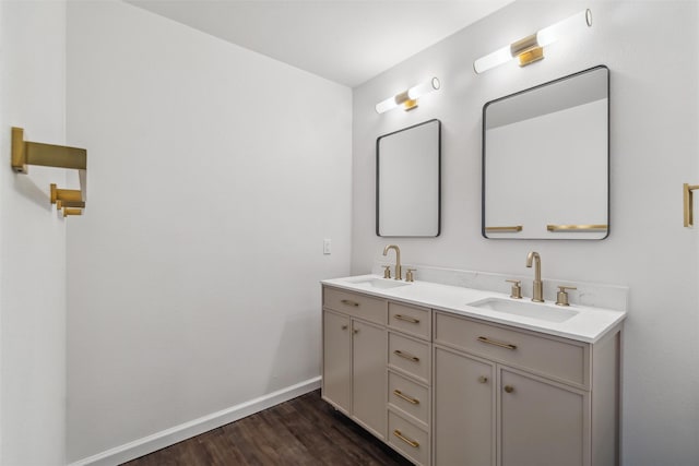 bathroom with vanity and wood-type flooring