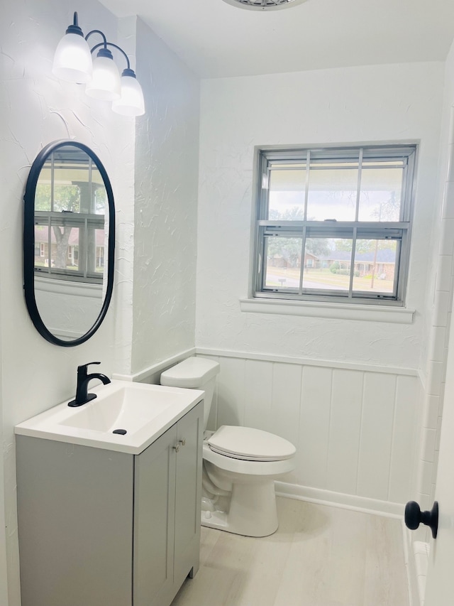 bathroom featuring toilet, vanity, and plenty of natural light