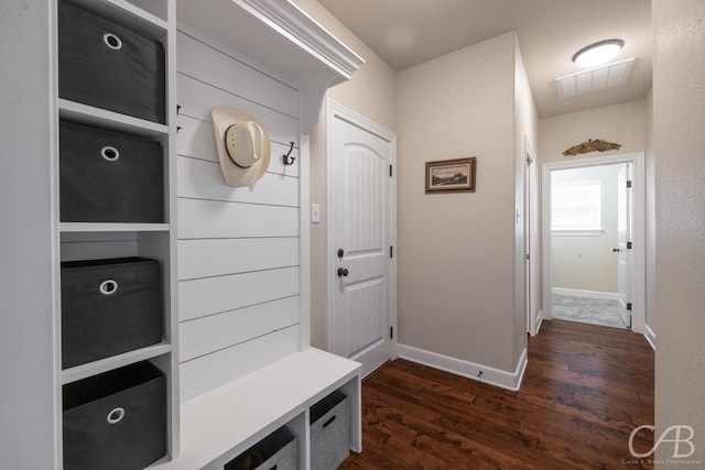 mudroom with dark wood-type flooring