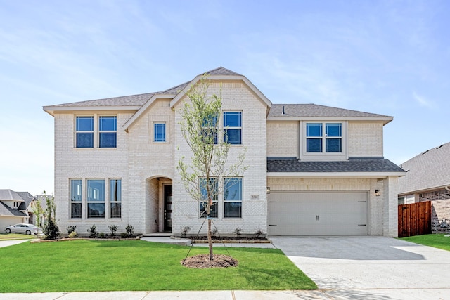 5501 Montex Rd, Denton, TX 76226 - view of front of house with concrete driveway, an attached garage, brick siding, and a shingled roof