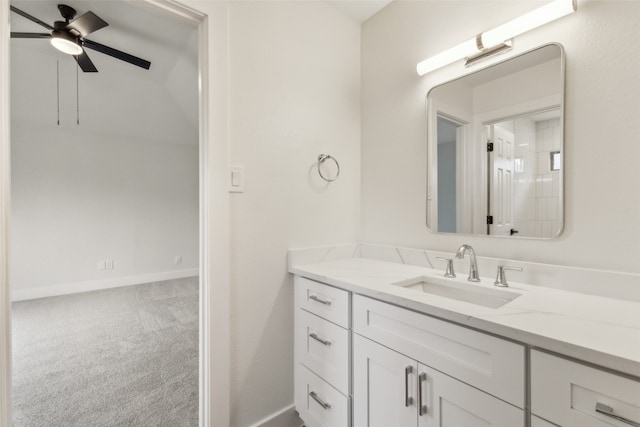 bathroom featuring vanity and ceiling fan