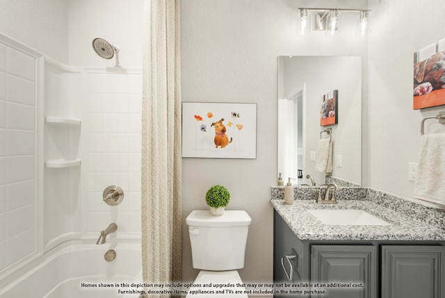 full bathroom with vanity, toilet, and shower / bath combination with curtain