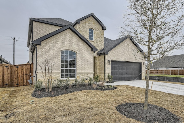 french provincial home featuring a garage