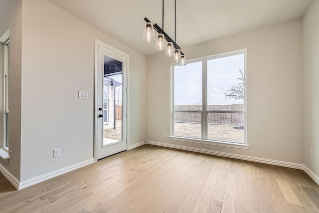 unfurnished dining area featuring light hardwood / wood-style flooring