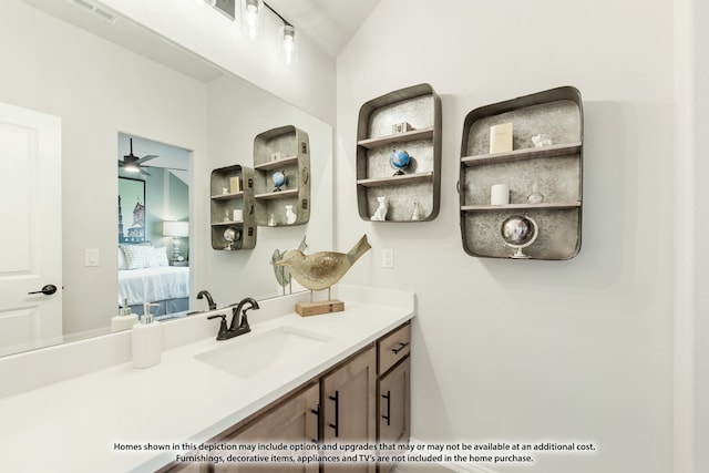 bathroom with vanity and ceiling fan