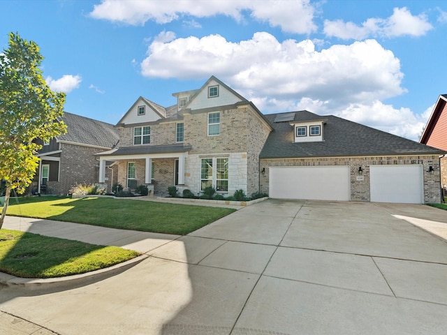 view of front of home with a garage and a front lawn