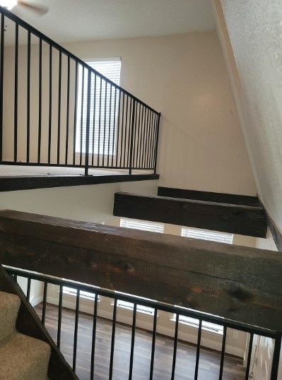 stairway with wood-type flooring