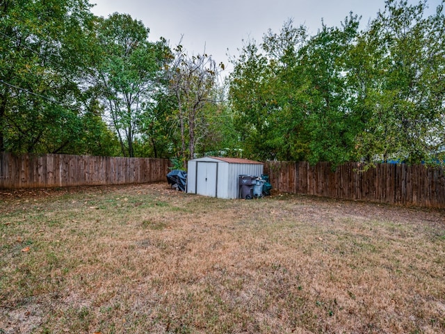 view of yard with a storage shed