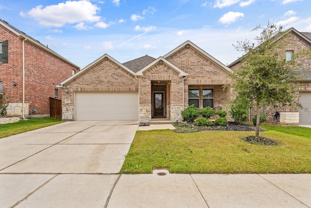 view of front of property featuring a front yard and a garage