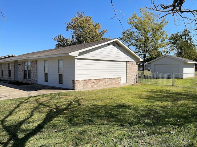 garage with a lawn