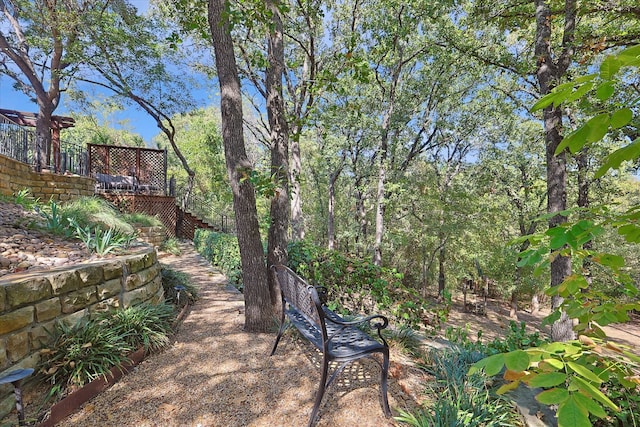 view of yard featuring a wooden deck