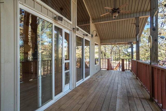 wooden terrace with ceiling fan