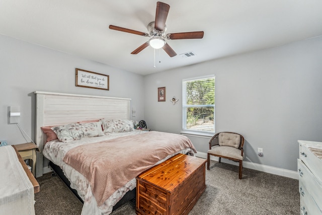 bedroom featuring carpet and ceiling fan