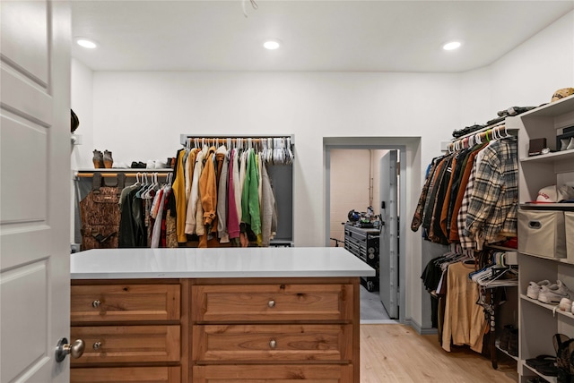 spacious closet with light hardwood / wood-style flooring