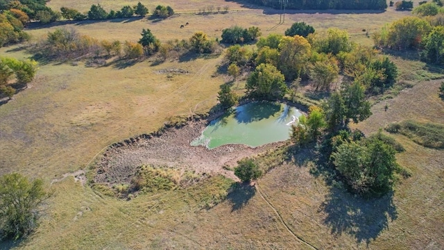 bird's eye view featuring a water view and a rural view