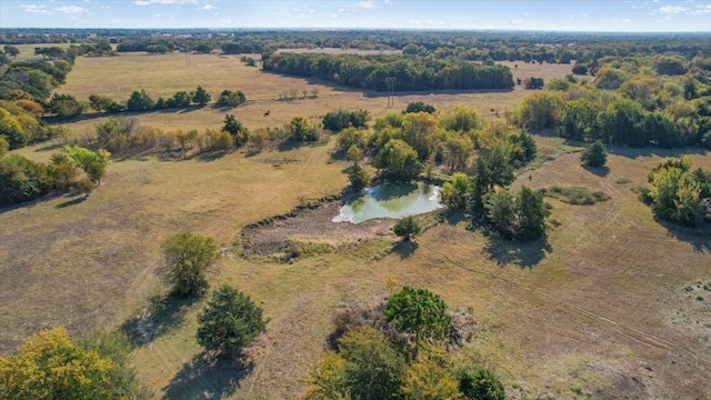 bird's eye view featuring a rural view and a water view