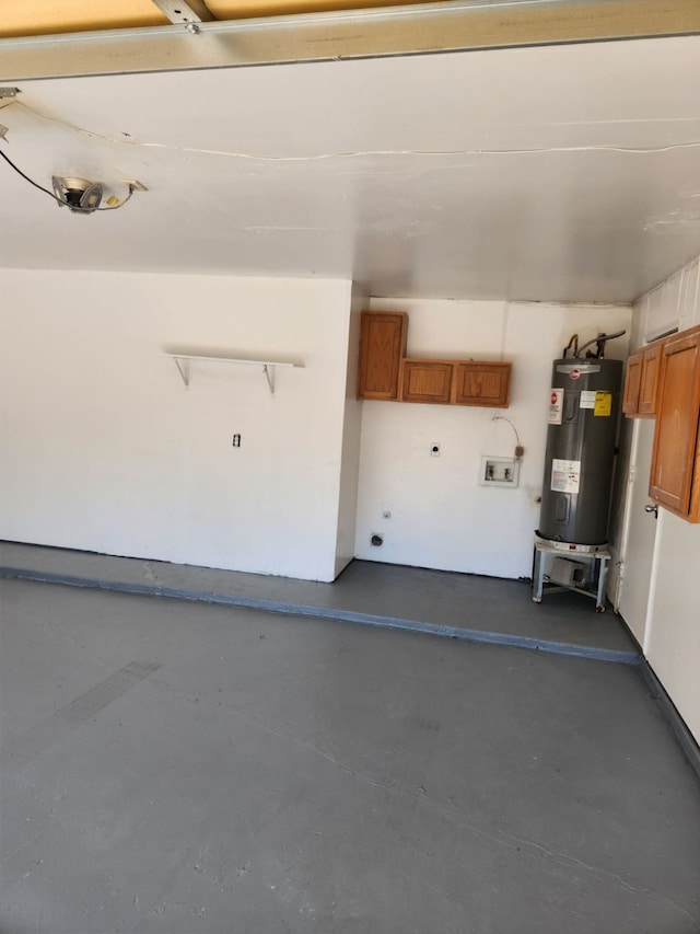 garage featuring water heater