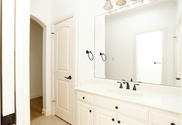 bathroom with vanity and tile patterned floors