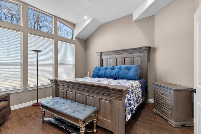 bedroom featuring vaulted ceiling and dark hardwood / wood-style floors