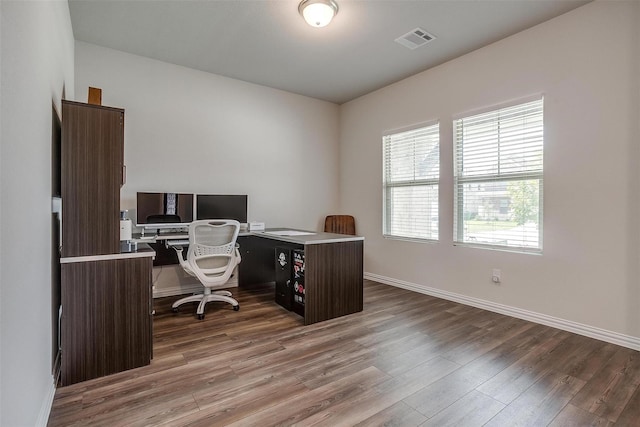 office area featuring hardwood / wood-style floors