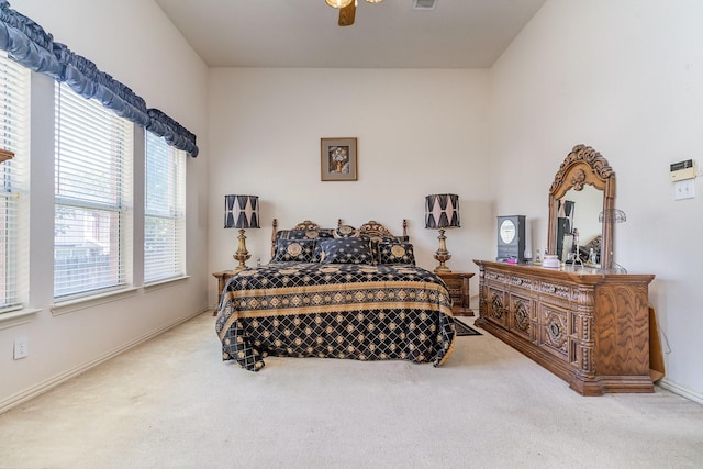 bedroom with carpet floors and ceiling fan